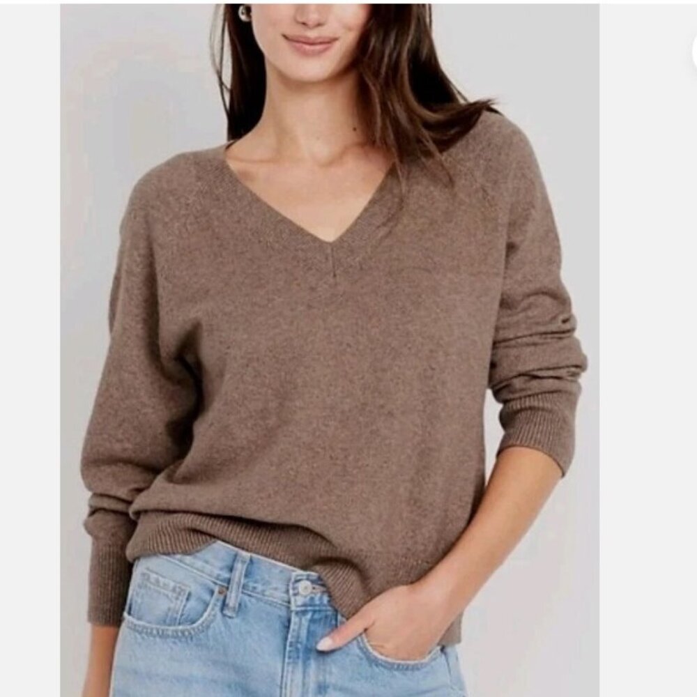 Tahari 100% Cashmere V-Neck Sweater Dolman Sleeve Brown Size XL